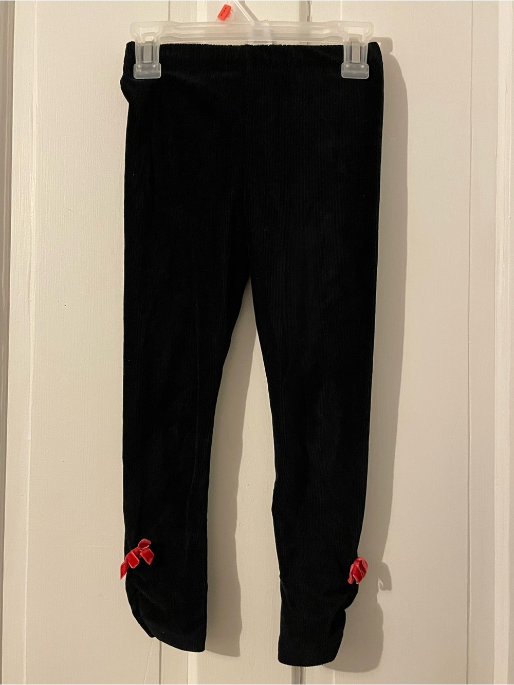 Kids Black Corduroy Leggings with Red Bow Accents